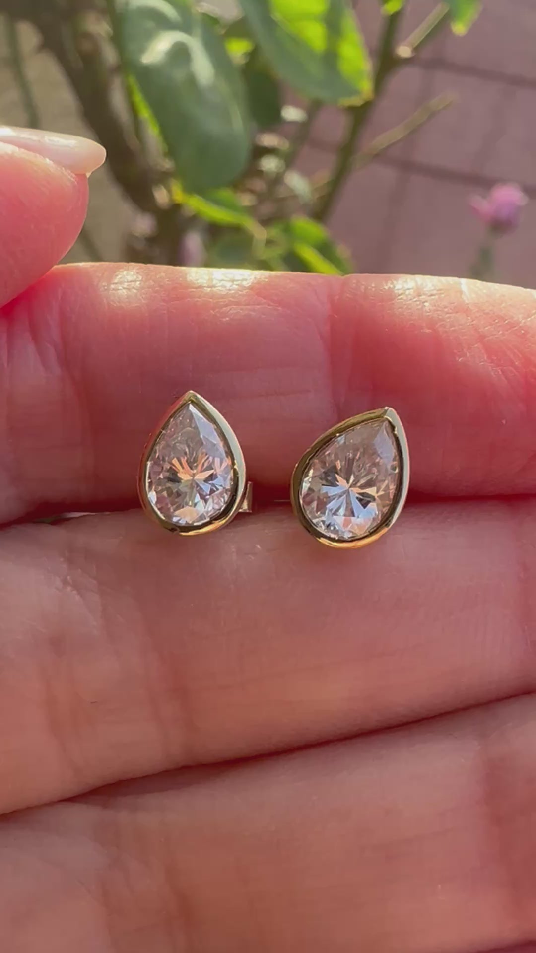 Moissanite Stud Earrings in pear shape handcrafted in 18karat gold | Ella Creations Jewelry