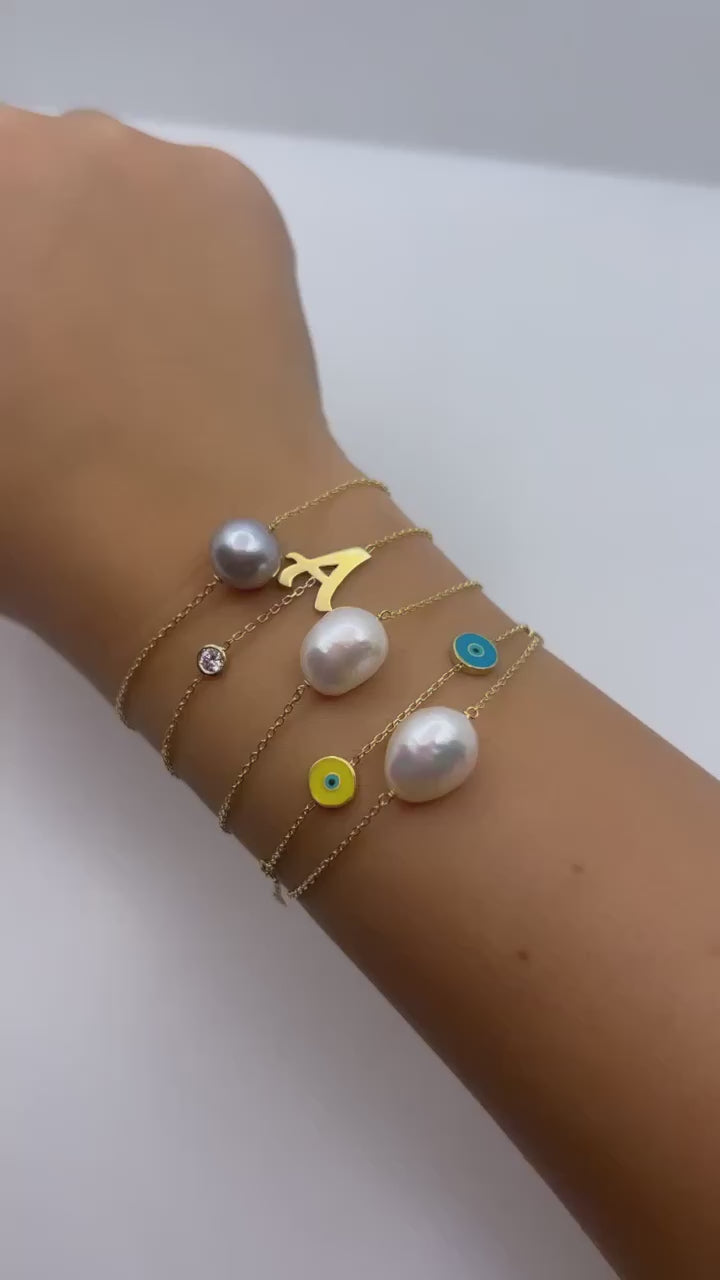 stackable dainty gold bracelet grey pearl bracelet | Ella Creations Jewelry