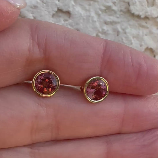 18 karat Pink tourmaline earrings bezel set | Ella Creations Jewelry