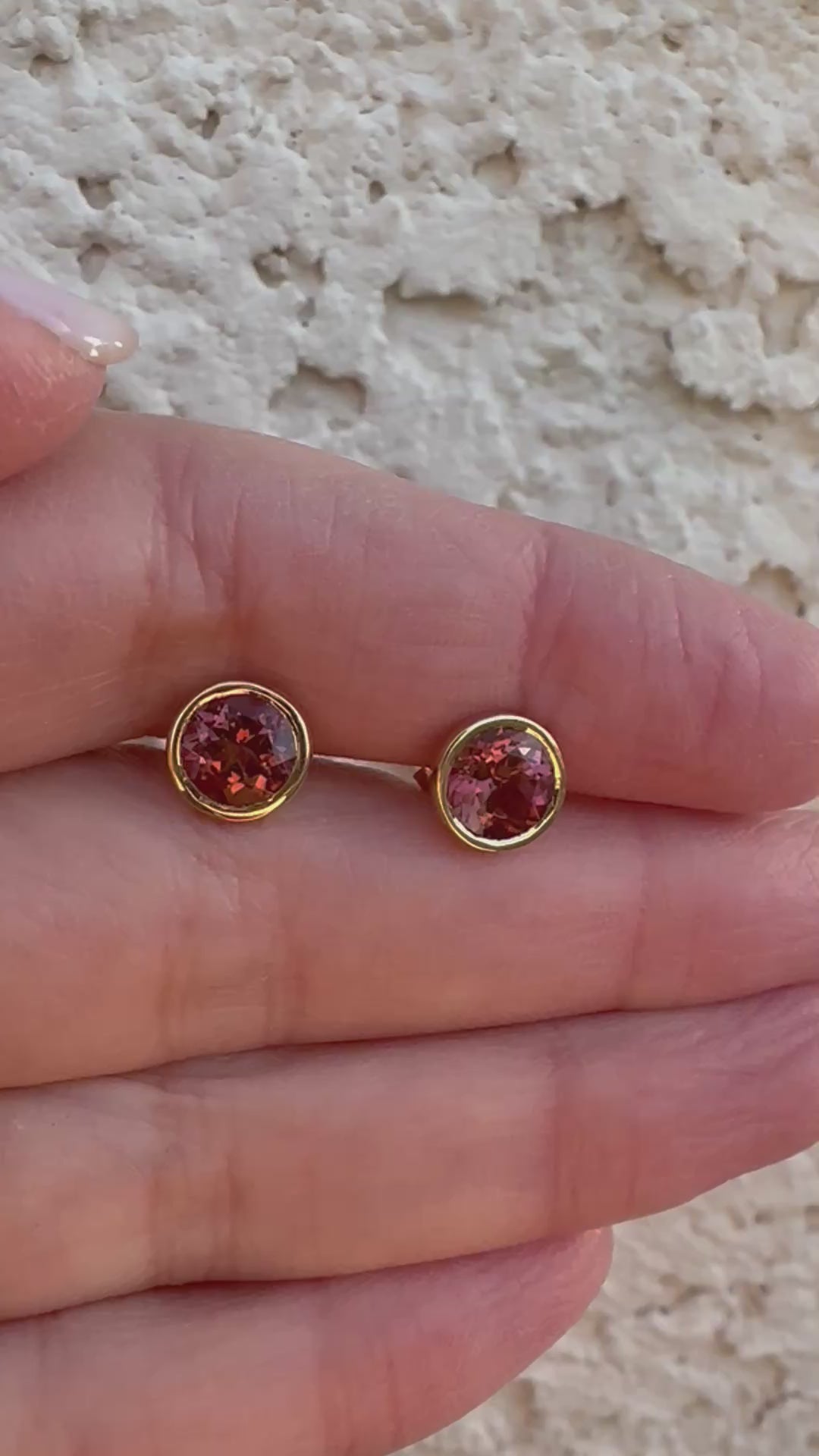 18 karat Pink tourmaline earrings bezel set | Ella Creations Jewelry